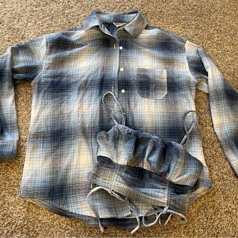 Flannel button down and cute crop top